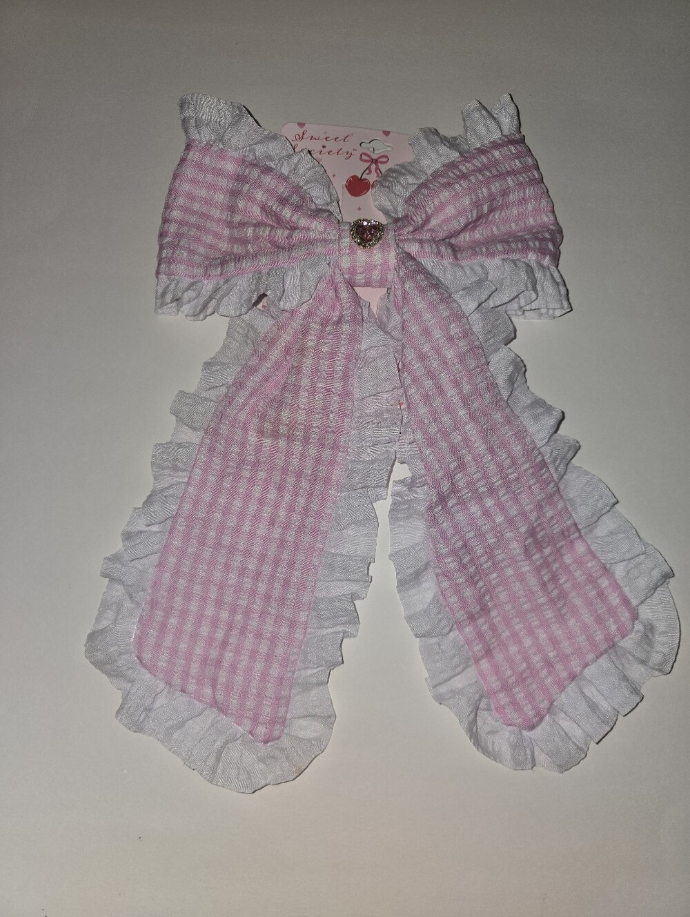 Pink and White Striped Ruffled Hair Bow